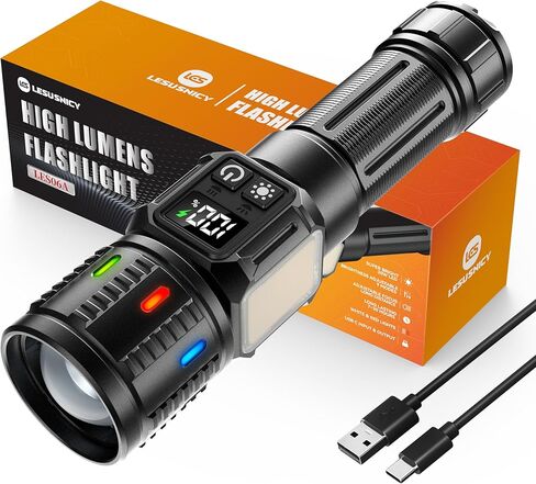 المصابيح الكهربائية القابلة لإعادة الشحن عالية Lumens 2000 طويلة المدى ، فائقة LED LED LED شاشة USB C LCD طويلة ، ومصدر ضوء مزدوج مع ضوء أحمر ، للتخييم في حالات الطوارئ in Saudi Arabia