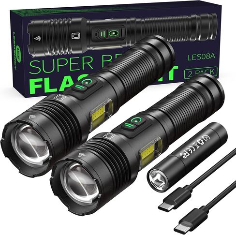 المصابيح الكهربائية القابلة لإعادة الشحن عالية Lumens 2000 طويلة المدى ، فائقة LED LED LED شاشة USB C LCD طويلة ، ومصدر ضوء مزدوج مع ضوء أحمر ، للتخييم في حالات الطوارئ in Kuwait