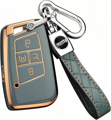 غطاء Montague Key Fob لسيارة Volkswagen مع سلسلة مفاتيح، حافظة مفاتيح TPU ممتازة متوافقة مع VW Tiguan Atlas Taos SEL Jetta GLI Passat Arteon حامي البدء عن بعد (5 أزرار وردي) in Saudi Arabia