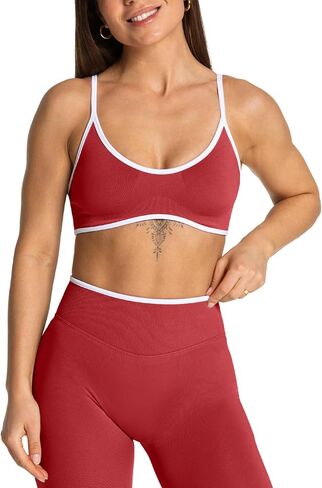 Women's Color Block Seamless Sports Bra Adjustable Thin Straps Workout Top Removable Pads Gym Yoga Crop Tops in Kuwait