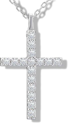 925 Sterling Silver Moissanite Cross Pendant Necklace, 0.37CT with 18 Inch Silver Chain in Saudi Arabia