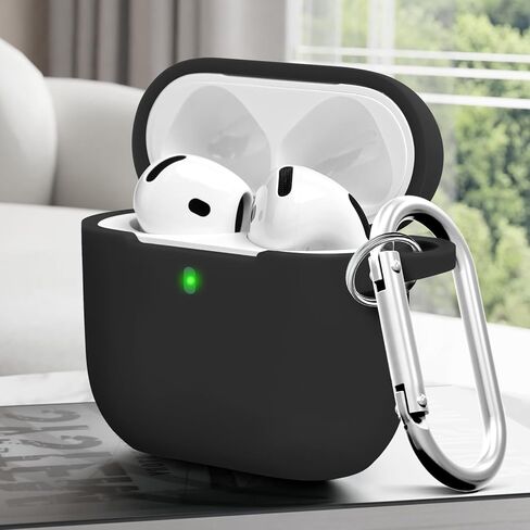 for Airpods 4th Case Cover, Soft Skin Silicone Case Cover with Keychain, Full Protective Case for Men and Women, Compatible with AirPods 4th Generation Case(Black) in Saudi Arabia