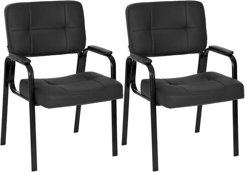 FDW Office Guest Chair Reception Chair Waiting Room Chairs with Padded Armrest PU Leather for Home Office Reception Meeting Room Chair Lobby No Wheels, Black in Saudi Arabia