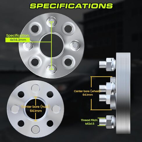 Customadeonly 4x114.3 Wheel Spacers 20mm (0.79 Inch) – 2pcs Hubcentric Spacers with 64.1mm Bore, M12x1.5 Studs – Fits Acura CL, TL, Honda Accord (4-Lug), Prelude – Forged Aluminum Adapters in Saudi Arabia