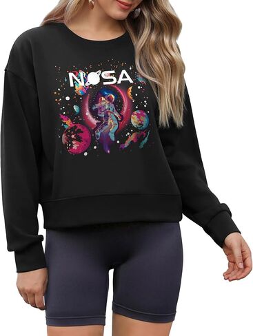 NASA Space Shirt Cropped Sweatshirts for Women Crew Neck Pullover Long Sleeve Shirts Crop Top in Saudi Arabia
