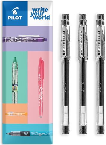 Pilot G-Tec C4 Gel Ink Rollerball Pen - 0.4mm Nib - 0.2mm Line - Pillow Pack of 3 (Black) in Saudi Arabia