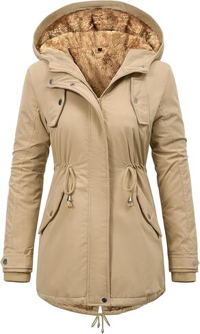 معطف شتوي نسائي سميك من الصوف طارد للماء، سترة سترة دافئة بسحاب، ملابس خارجية مع جيوب in Kuwait