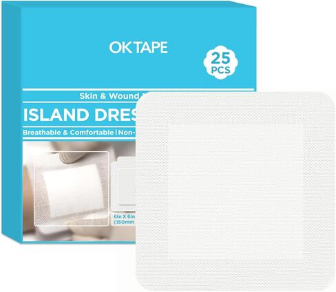 OK TAPE Bordered Gauze Island Dressing 4"x4",25 Count Wrapped Gauze Pads,Non-Woven Sterile Wound Dressing with Highly Absorbent Pad,Soft and Breathable Bandages for Wounds, First Aid in Saudi Arabia