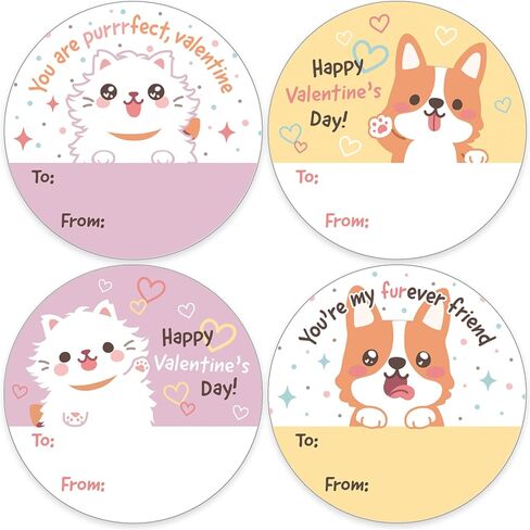 Furever Friends Valentine's Day Stickers for Kids, Cat and Dog Valentine Label Stickers, to from Valentines Stickers - 40 Count in Saudi Arabia