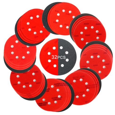 32 قطعة من أقراص الصنفرة ذات الخطاف والحلقة مقاس 5 بوصة و8 فتحات، ورق الصنفرة المداري بخطاف وحلقة 180-3000 من ورق الصنفرة المتنوعة أقراص الصنفرة الرطبة والجافة للخشب والمعادن السيارات in Kuwait