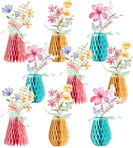 SUNBEAUTY 3 Pcs Blue and White Paper Honeycomb Vases, Mini Chinoiserie Vintage Paper Vase Set with Magnetic Closure, Chinese Style Table Centerpieces for Wedding,Baby Shower, Home & Party Decor in Kuwait