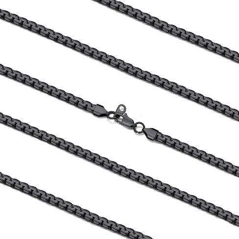 FaithHeart Mens Black/Silver/Gold Stainless Steel Flat Box Link Chain Necklace, Stylish 2/4/6/8mm Width Box Chains Necklaces for Men Non Tarnish Hip Hop Chain Jewelry Gifts,14"-30" Length in Saudi Arabia