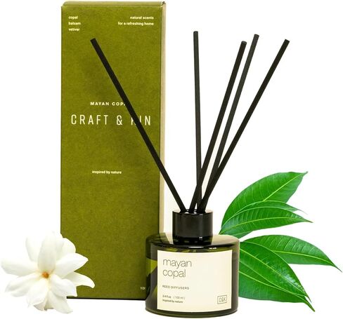 Craft & Kin Reed Diffuser Set with Dried Flowers, 5 oz Santal Woods Scented Reed Diffuser with Sticks, Scented Sticks Diffuser, Elegant Home Decor & Office Décor for Men & Women in Saudi Arabia