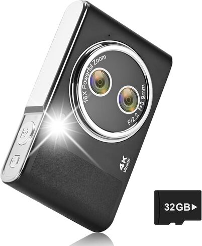 كاميرا رقمية، كاميرا بوينت اند شوت بدقة 48 ميجابكسل فل اتش دي 1080 بيكسل مع تكبير 16x، كاميرا محمولة مدمجة مضادة للاهتزاز للتصوير الفوتوغرافي مع بطاقة 32 جيجابايت، كامارا التركيز التلقائي للأطفال والمبتدئين والمراهقين، أسود in Kuwait