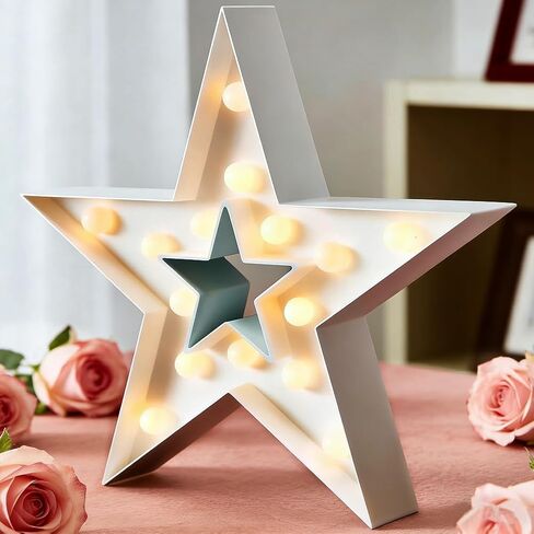 Bright Zeal 13" Large LED Star Marquee Sign (Gold, 6hr Timer) - Star Marquee Light Gold Star Decor Lights - Lighted Sign Outdoor Decorative Signs for Wall Decor Him Her Independence Day Decorations in Kuwait