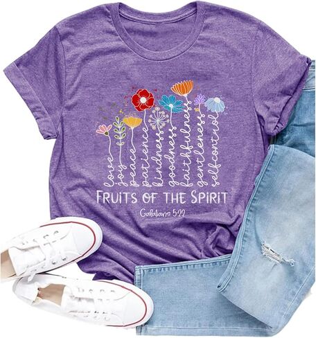 Womens Christian Shirt Fruits of The Spirit T-Shirt Inspirational Faith-Based Bible Verse Tee in Saudi Arabia