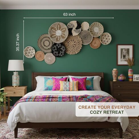 Boho Wall Basket Decor - 13pc Boho Basket Wall Decor Set - 100% Natural Seagrass Wall Decor & Wicker Wall Decor Set - Handmade Boho Wall Baskets & Woven Wall Decor Set from Vietnam in Kuwait