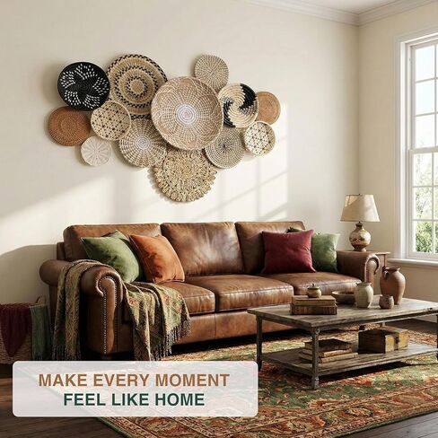 Boho Wall Basket Decor - 13pc Boho Basket Wall Decor Set - 100% Natural Seagrass Wall Decor & Wicker Wall Decor Set - Handmade Boho Wall Baskets & Woven Wall Decor Set from Vietnam in Kuwait