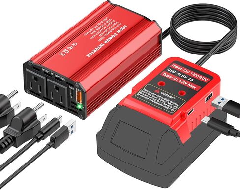 محول طاقة 300 واط متوافق مع بطارية ديوالت 20 فولت، تيار مستمر 20 فولت إلى تيار متردد 110 فولت مولد محطة طاقة محمول مع 2 منافذ تيار متردد و1 نوع C PD 65 وات و1 نوع C PD 20 وات و2 USB A 18 وات كحد أقصى للطاقة في حالات الطوارئ in Kuwait