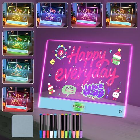 لوحة الملاحظات LED مع 7 ألوان ، إضاءة قابلة لإضاءة لوحة محو أكريليك جاف ، لوحة الرسم LED LUMI مع الحامل غير المرئي Glow Doodle Board Home and Halloween For Kids (13.8 "x10.3") in Kuwait