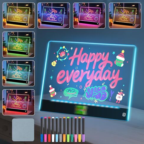 لوحة الملاحظات LED مع 7 ألوان ، إضاءة قابلة لإضاءة لوحة محو أكريليك جاف ، لوحة الرسم LED LUMI مع الحامل غير المرئي Glow Doodle Board Home and Halloween For Kids (13.8 "x10.3") in Kuwait