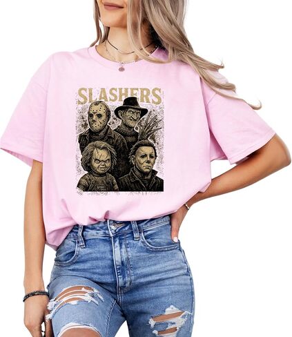 Slashers Horror T-Shirt Vintage Distressed Scary Movie Tee for Halloween | Classic Killer Graphic Shirt for Horror Fans in Saudi Arabia