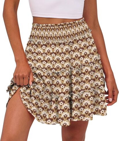 Caracilia المرأة الصيف Flowy Mini Skorts التنانير عالية الخصر كشكش المتدرج عادية لطيف بوهو الشاطئ التنانير القصيرة المدمج في السراويل in Kuwait