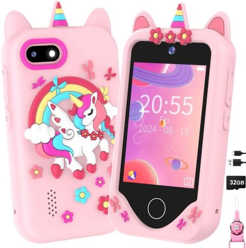 Kids Smart Phone for Girls Gifts - Toddler Christmas Birthday Gift for Age 3 4 5 6 Year Old, Kids Cell Phone Toy with Touchscreen, Dual Cameras, Learning, Music Player, Games with 32 GB Card in Saudi Arabia