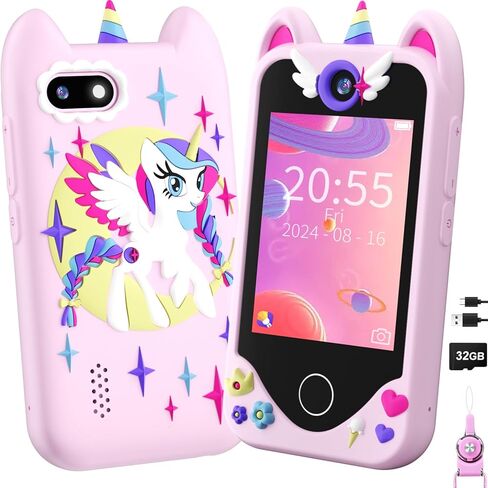 Kids Smart Phone for Girls Gifts - Toddler Christmas Birthday Gift for Age 3 4 5 6 Year Old, Kids Cell Phone Toy with Touchscreen, Dual Cameras, Learning, Music Player, Games with 32 GB Card in Saudi Arabia