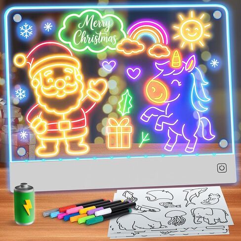 Rechargeable LED Note Board with 7 Colors, Doodle Glow Drawing Lumi Board for Kids with 4 Magnet and Invisible Stand, Light up Acrylic Dry Erase Board with 7 Markers & Tracing Paper (11.8"X9.8") in Kuwait
