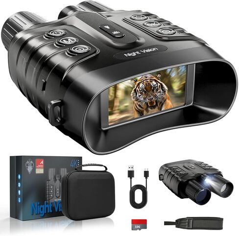 Night Vision Binoculars 4K 48MP Infrared Night Vision Goggles 8X Digital Zoom 1968FT, 10000mAh Battery - Adult Nightvision 3'' HD Screen 32GB Card for Camping Hunting Security Men's Gift in Kuwait
