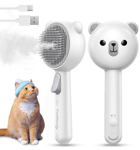 Cat Steam Brush, Brushes for Indoor Cats with Release Button, Undercoat Removal Grooming Supplies, Dual Spray USB Rechargeable, Cat Brush for Shedding for All Long-haired and Short-haired Pets in Saudi Arabia