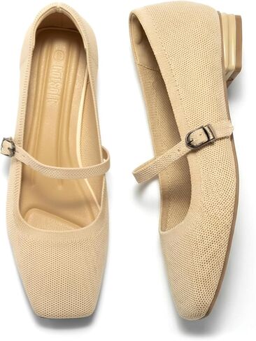 حذاء نسائي مسطح من Mary Jane مزود بمقدمة مربعة وشريط للكاحل وحزام باليه مسطح ومريح وسهل الارتداء in Kuwait