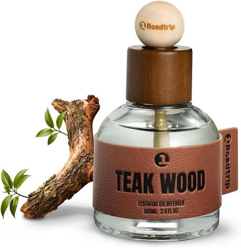Car Air Freshener - Long Lasting Essential Oil Diffuser - Aromatherapy Accessories for Men & Women - Non-Toxic Odor Eliminator - Teakwood Car Scent Diffuser 3.38 FL OZ/100ML in Saudi Arabia