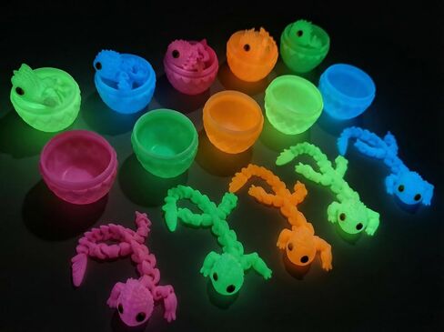 12 Pack Glow in The Dark Dragon Eggs with Tray – 3D Printed Articulated Dragons, Flexible Fidget Toy Set with Textured Skin and Marble Eyes – Surprise Party Favor Gift for Kids and Collectors in Saudi Arabia