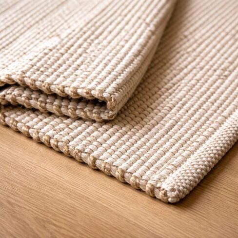 S & L Homes Jute Cotton Hand Woven Natural Farmhouse Area Rug for Living Room - Rustic Vintage Bohemian Décor - (8' x 10' Natural) in Saudi Arabia