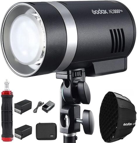 فلاش Godox AD400 Pro II TTL خارجي 400 وات، 30 وات ثنائي اللون 2800K-6000K، فلاش تصميم مزدوج التركيب، 2.4 جيجا هرتز X نظام HSS 1/8000 ثانية، 0.01 ثانية ~ 1 ثانية وقت إعادة التدوير، 460 قوة كاملة، ترقية Godox AD400Pro in Saudi Arabia