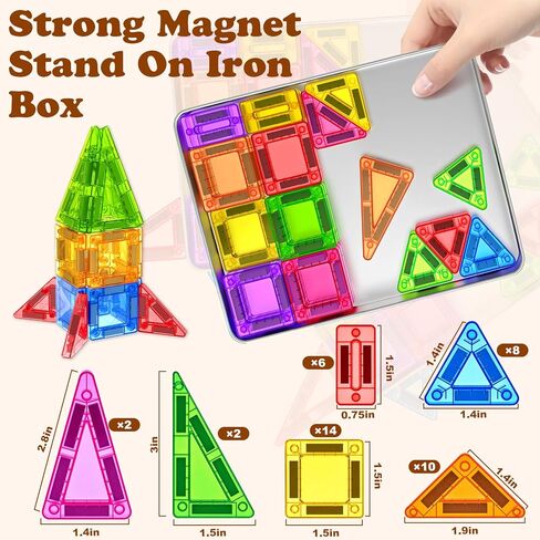 البلاط المغناطيسي المصغر سفر البلاط المغناطيسي مع صندوق حديدي ، 42 بكسل لبنة البناء مجموعة ألعاب السفر للأطفال الذين تتراوح أعمارهم in Kuwait
