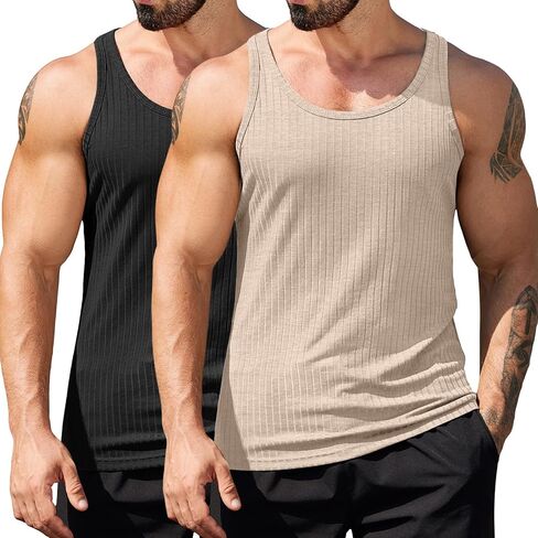 COOFANDY Men's Workout Tank Top Ribbed Knit Sleeveless Gym Muscle T Shirts Bodybuilding Tee in Saudi Arabia