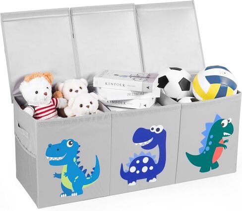 Extra Large Toys Box Toys Storage Organizer for Kids – 40"x13"x16" Collapsible Dinosaur Toy Box with 3 Lids Dividers and Side Mesh Pockets for Playroom Toy Storage in Saudi Arabia