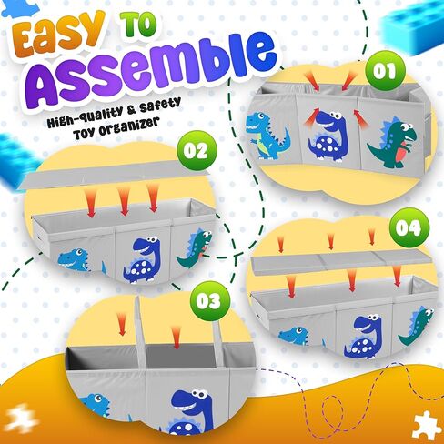 Extra Large Toys Box Toys Storage Organizer for Kids – 40"x13"x16" Collapsible Dinosaur Toy Box with 3 Lids Dividers and Side Mesh Pockets for Playroom Toy Storage in Saudi Arabia
