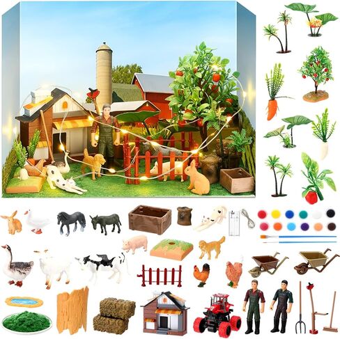 Leinuosen 62 Pcs Diorama Kit Diorama Supplies Include Animals Figures Model Fake Tree Rocks Light Watercolor Painting Set with Gift Box for Birthday Party Favor DIY Crafts(Forest Style) in Saudi Arabia