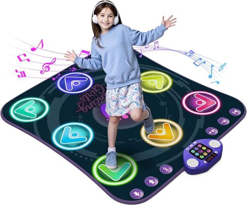 Dance Mat Toys for 3-12 Year Old Kids, Kids Dance Mat with Light-up 8-Button Wireless Bluetooth, Dance Pad Toy with 5 Game Modes, Christmas Birthday Toys Gifts for 3 4 5 6 7 8 9 10+ Year Old Girls in Saudi Arabia