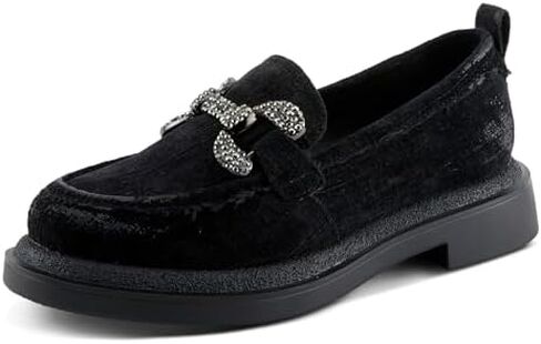 حذاء نسائي من PATRIZIA Marlen Velvet Loafers بزخرفة معدنية وتفاصيل كريستالية وملاءمة مريحة in Saudi Arabia