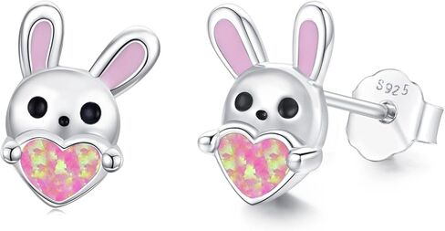 Rabbit Stud Earrings 925 Sterling Silver Hypoallergenic Bunny Earrings Tiny Small Earrings Minimalist Jewelry Cute Animal Studs Gift for Women Synthetic Opal Studs in Saudi Arabia