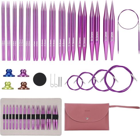 liomey Interchangeable Circular Knitting Needles Set - 13 Pairs (3mm-10mm) with 4 Flexible Cables, Aluminum Needle, Ergonomic Design for Beginners and Advanced Knitters, Blue in Saudi Arabia