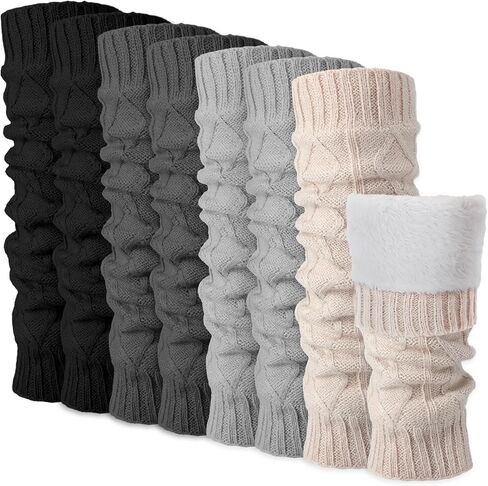 Shihanee 4 Pairs Fleece Lined Leg for Women Girls Warmers Double Layer Fuzzy Knit Diamond Pattern Leg Warmers Fleece Lined Long Boot Socks Winter Gift Skating Sport Accessory in Saudi Arabia