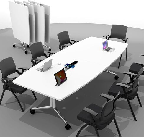 Folding Conference Room Table with Flip-Top Design,Modern Large Meeting Table Office Desks with Sturdy Metal Frame & Locking Wheels,Modular Training Desk for Office,Home Workspace (6, A, 55.1in) in Saudi Arabia