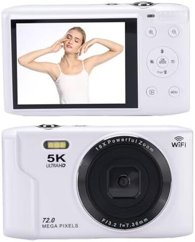 كاميرا Yoidesu الرقمية 5K بدقة 72 ميجابكسل مع تكبير بصري 16X، وكاميرا سفر بتركيز تلقائي AF، وكاميرا WiFi 2.8 LCD Retro UHD للتصوير الفوتوغرافي والفيديو والبث المباشر (أسود) in Kuwait