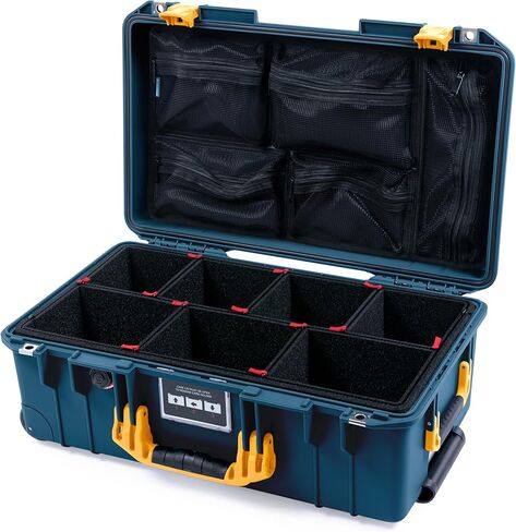 Pelican Air 1535 Carry-on Case by ColorCase - Deep Pacific Blue - Medium Size Waterproof Case with TrekPak Divider System & Mesh Lid Organizer - Black Handles & Latches in Kuwait